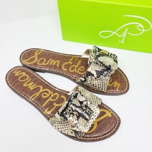 New Sam Edelman Granada Black Snakeskin Slide Sandals 10